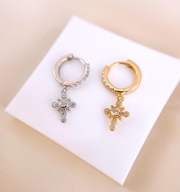 CZ Cross Huggie Hoop Earrings Sterling Silver Cross Earrings Gold Christian Cross Dangle Charm Earrings Religious Jewelry Spiritual Gift